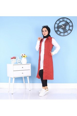 Cepli Uzun Renkli Kot Yelek  Bordo