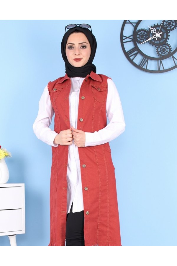 Cepli Uzun Renkli Kot Yelek  Bordo