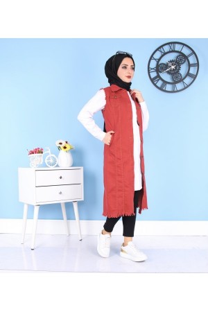 Cepli Uzun Renkli Kot Yelek  Bordo