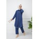 Büyük Beden Gizli Düğmeli Dar Paçalı Kot Takım Koyu Mavi Büyük Beden Gizli Düğmeli Dar Paçalı Kot Takım Koyu Mavi