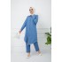 Büyük Beden Gizli Düğmeli Dar Paça Pantolonlu Kot Takım  Açık Mavi