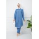 Büyük Beden Gizli Düğmeli Dar Paça Pantolonlu Kot Takım Açık Mavi Büyük Beden Gizli Düğmeli Dar Paça Pantolonlu Kot Takım Açık Mavi