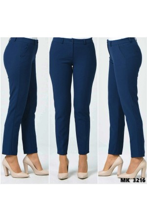 Büyük Beden Beli Kemerli Cepli Klasik Kumaş Pantolon  İndigo