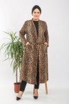 Büyük Beden Desenli Giy Çık Kimono Kap  Kahve Leopar