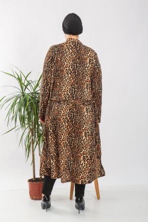 Büyük Beden Desenli Giy Çık Kimono Kap Kahve Leopar Büyük Beden Desenli Giy Çık Kimono Kap Kahve Leopar