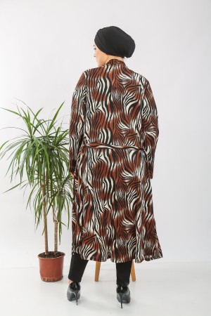 Büyük Beden Desenli Giy Çık Kimono Kap Kahve Zebra Büyük Beden Desenli Giy Çık Kimono Kap Kahve Zebra