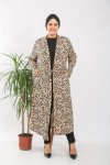 Büyük Beden Desenli Giy Çık Kimono Kap  Taş Leopar
