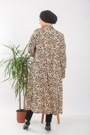 Büyük Beden Desenli Giy Çık Kimono Kap Taş Leopar Büyük Beden Desenli Giy Çık Kimono Kap Taş Leopar