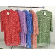 Büyük Beden Desenli Pamuk Viskon Düğmeli Tunik  Çıtır Yeşil