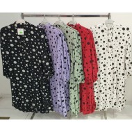 Büyük Beden Desenli Pamuk Viskon Düğmeli Tunik Su Yeşili Puanlı Büyük Beden Desenli Pamuk Viskon Düğmeli Tunik Su Yeşili Puanlı