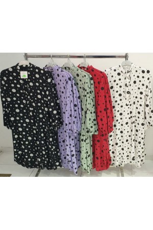 Büyük Beden Desenli Pamuk Viskon Düğmeli Tunik Su Yeşili Puanlı Büyük Beden Desenli Pamuk Viskon Düğmeli Tunik Su Yeşili Puanlı