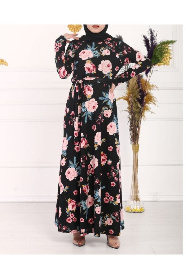 Büyük Beden Baskılı Krep Kumaş Elbise Pembe Güllü Büyük Beden Baskılı Krep Kumaş Elbise Pembe Güllü