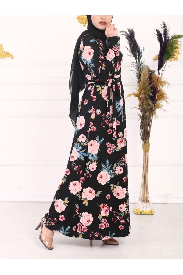 Büyük Beden Baskılı Krep Kumaş Elbise Pembe Güllü Büyük Beden Baskılı Krep Kumaş Elbise Pembe Güllü