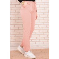 Dar Paça İthal Yüksek Bel Cepli Ayrobin Pantolon  Pudra