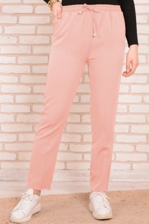 Dar Paça İthal Yüksek Bel Cepli Ayrobin Pantolon  Pudra