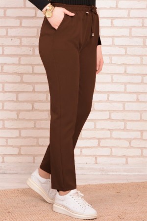 Dar Paça İthal Yüksek Bel Cepli Ayrobin Pantolon  Kahverengi