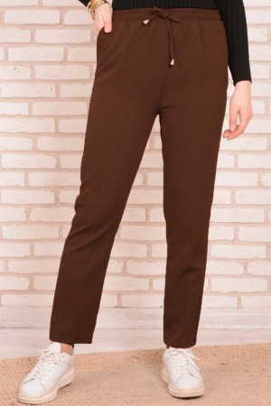 Dar Paça İthal Yüksek Bel Cepli Ayrobin Pantolon  Kahverengi
