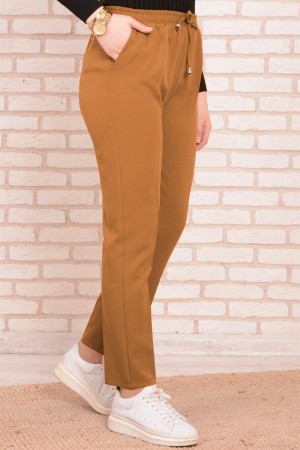Dar Paça İthal Yüksek Bel Cepli Ayrobin Pantolon  Hardal