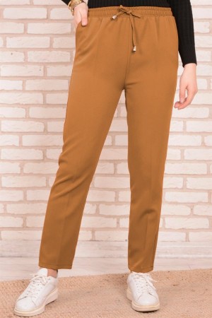 Dar Paça İthal Yüksek Bel Cepli Ayrobin Pantolon  Hardal