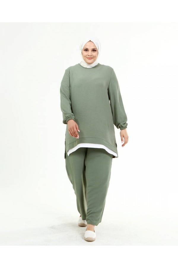 Büyük Beden Beyaz Garni Detaylı Ayrobin İkili Takım Çağla Büyük Beden Beyaz Garni Detaylı Ayrobin İkili Takım Çağla