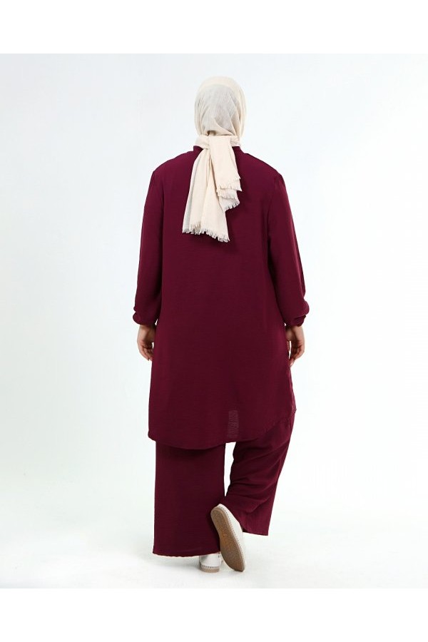 Büyük Beden Ayrobin Düğme Detaylı İkili Takım Mürdüm Büyük Beden Ayrobin Düğme Detaylı İkili Takım Mürdüm