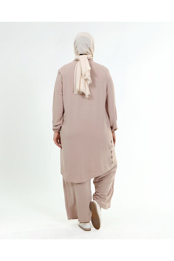 Büyük Beden Ayrobin Düğme Detaylı İkili Takım  Taş