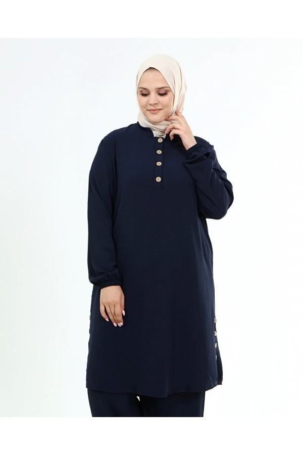 Büyük Beden Ayrobin Düğme Detaylı İkili Takım Lacivert Büyük Beden Ayrobin Düğme Detaylı İkili Takım Lacivert