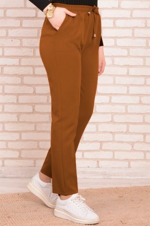 Dar Paça İthal Yüksek Bel Cepli Ayrobin Pantolon  Açık Kiremit