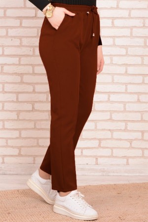 Dar Paça İthal Yüksek Bel Cepli Ayrobin Pantolon  Koyu Kiremit