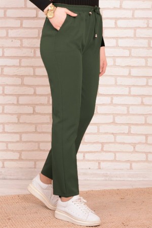 Dar Paça İthal Yüksek Bel Cepli Ayrobin Pantolon  Haki