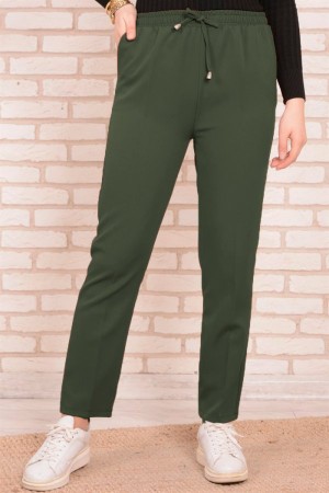 Dar Paça İthal Yüksek Bel Cepli Ayrobin Pantolon  Haki