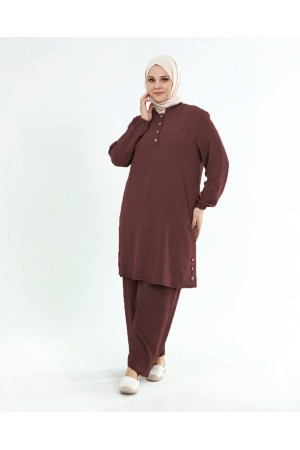 Büyük Beden Ayrobin Düğme Detaylı İkili Takım Tarçın Büyük Beden Ayrobin Düğme Detaylı İkili Takım Tarçın