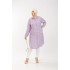 Büyük Beden Gizli Düğmeli Pamuk Viskon Tunik  Lila Çıtır Desen