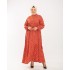 Büyük Beden Pamuk Viskon Düğme Detaylı Elbise  Kiremit Çıtır