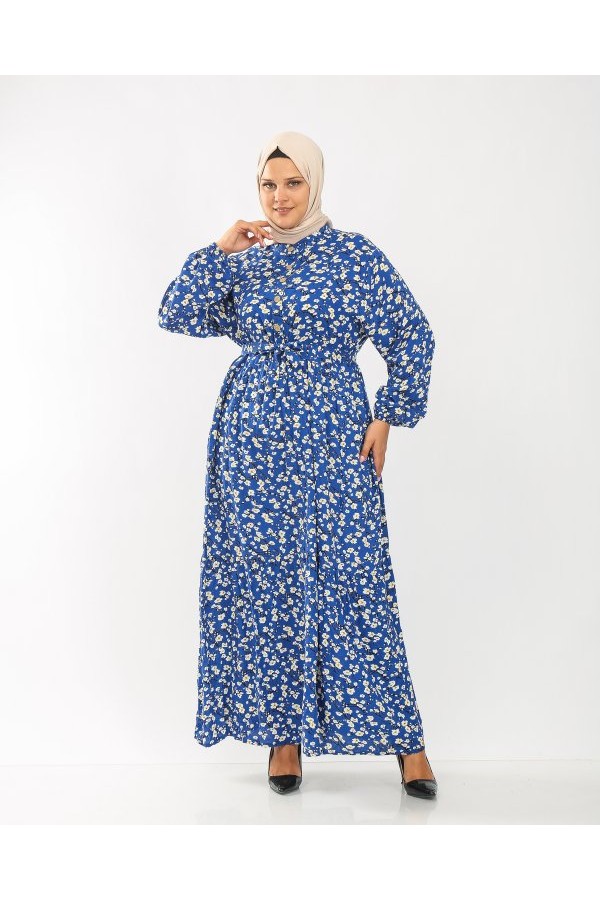 Büyük Beden Pamuk Viskon Düğme Detaylı Elbise Mavi Büyük Çıtır Büyük Beden Pamuk Viskon Düğme Detaylı Elbise Mavi Büyük Çıtır