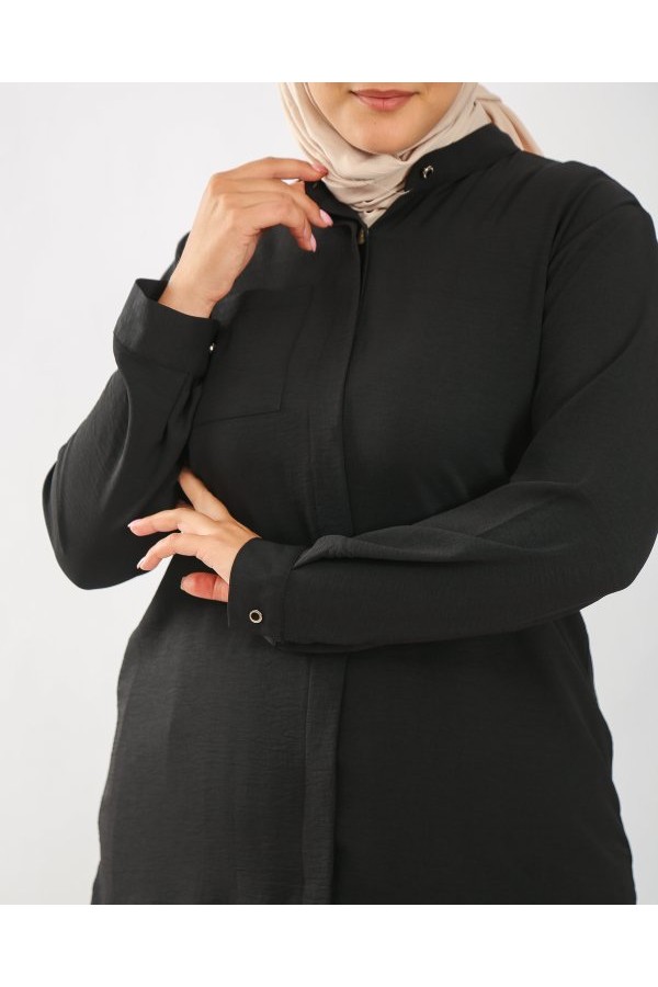 Büyük Beden Gizli Düğmeli Pilise Etekli İkili Takım Siyah Büyük Beden Gizli Düğmeli Pilise Etekli İkili Takım Siyah