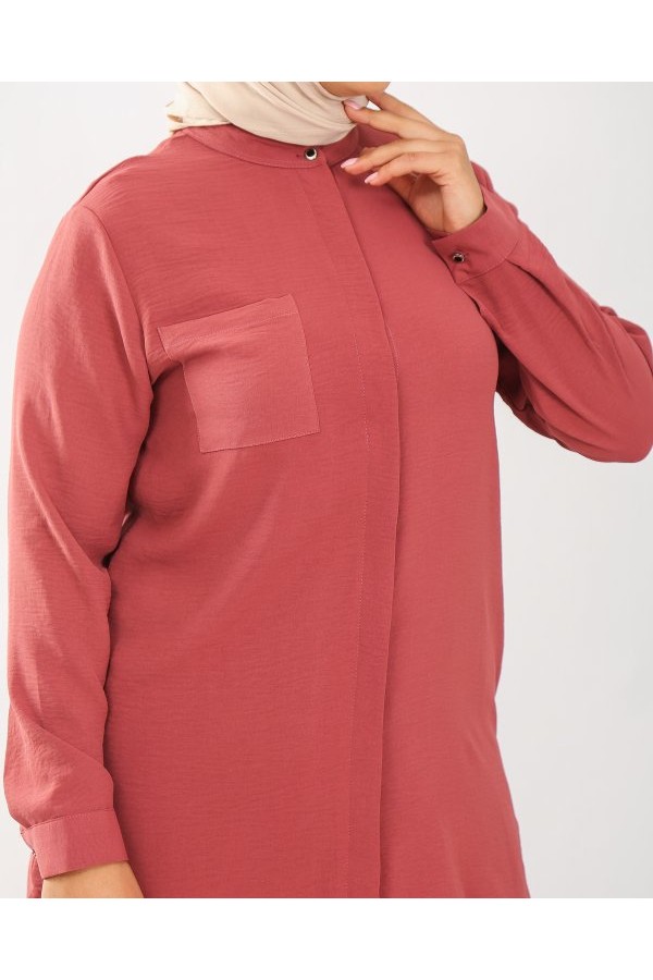 Büyük Beden Gizli Düğmeli Pilise Etekli İkili Takım Gül Kurusu Büyük Beden Gizli Düğmeli Pilise Etekli İkili Takım Gül Kurusu