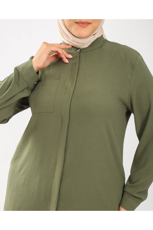 Büyük Beden Gizli Düğmeli Pilise Etekli İkili Takım Haki Büyük Beden Gizli Düğmeli Pilise Etekli İkili Takım Haki