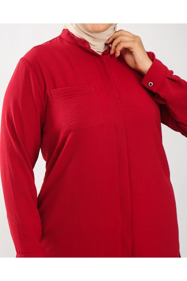 Büyük Beden Gizli Düğmeli Pilise Etekli İkili Takım Bordo Büyük Beden Gizli Düğmeli Pilise Etekli İkili Takım Bordo