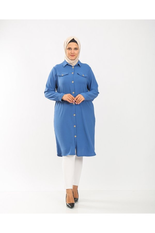 Büyük Beden Kapaklı Cep Detaylı Ayrobin Tunik Petrol Büyük Beden Kapaklı Cep Detaylı Ayrobin Tunik Petrol