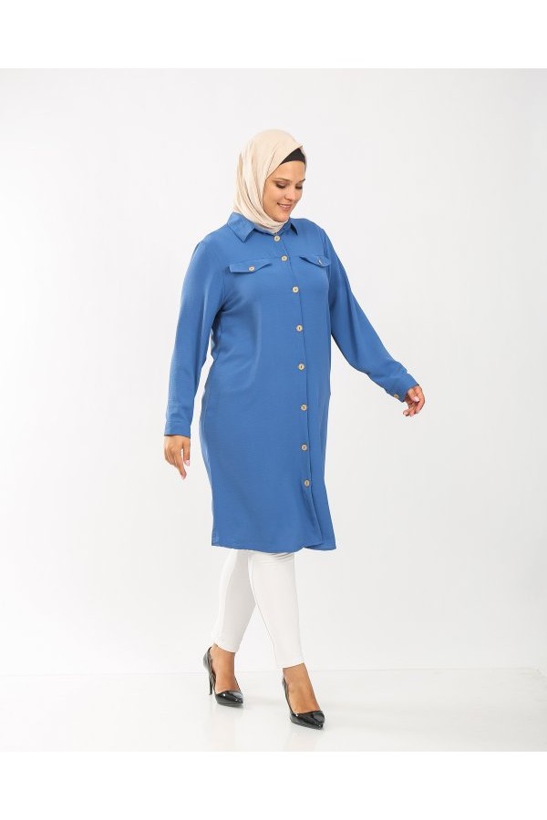 Büyük Beden Kapaklı Cep Detaylı Ayrobin Tunik Petrol Büyük Beden Kapaklı Cep Detaylı Ayrobin Tunik Petrol