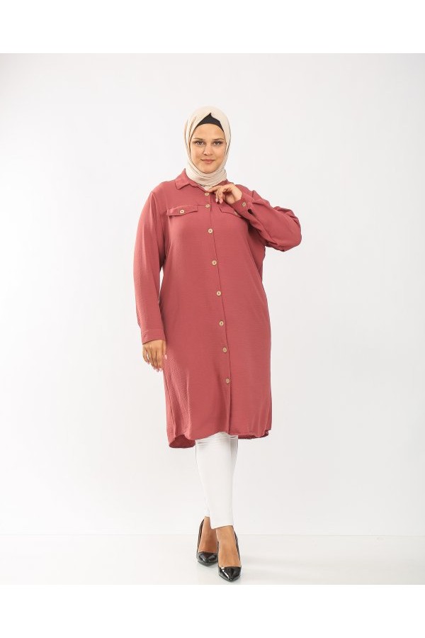Büyük Beden Kapaklı Cep Detaylı Ayrobin Tunik Gül Kurusu Büyük Beden Kapaklı Cep Detaylı Ayrobin Tunik Gül Kurusu