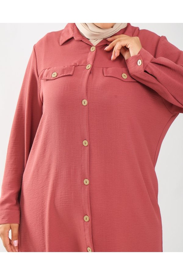 Büyük Beden Kapaklı Cep Detaylı Ayrobin Tunik Gül Kurusu Büyük Beden Kapaklı Cep Detaylı Ayrobin Tunik Gül Kurusu