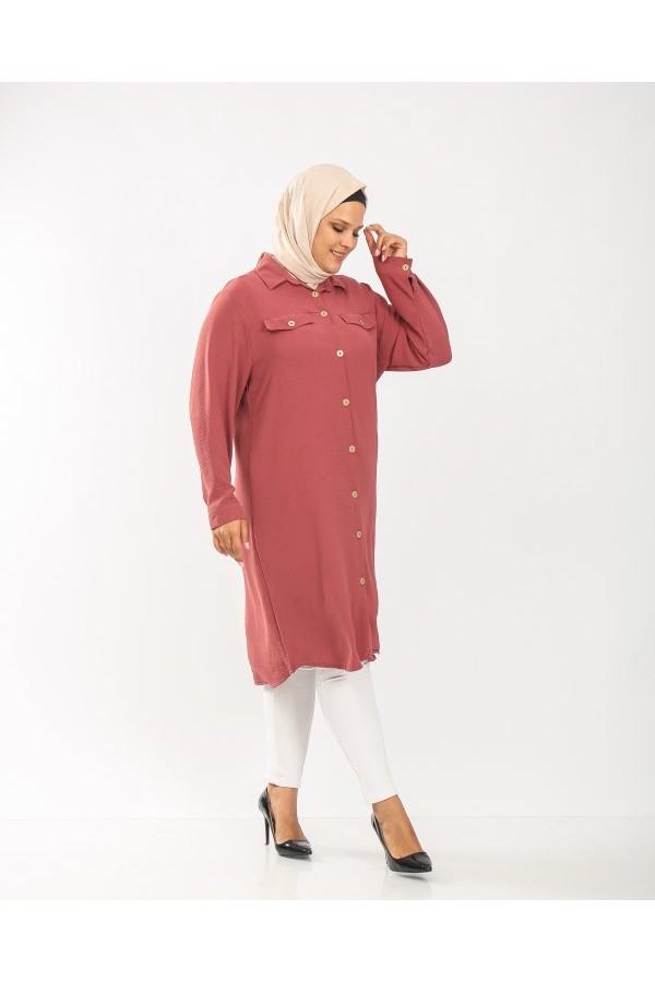 Büyük Beden Kapaklı Cep Detaylı Ayrobin Tunik Gül Kurusu Büyük Beden Kapaklı Cep Detaylı Ayrobin Tunik Gül Kurusu