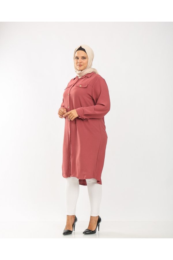 Büyük Beden Kapaklı Cep Detaylı Ayrobin Tunik Gül Kurusu Büyük Beden Kapaklı Cep Detaylı Ayrobin Tunik Gül Kurusu