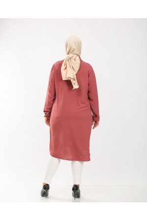 Büyük Beden Kapaklı Cep Detaylı Ayrobin Tunik  Gül Kurusu