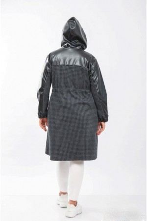 Büyük Beden Derili Jakar Kaşe Fermuarlı Kap  Siyah