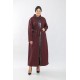 Büyük Beden Derili Jakar Kaşe Fermuarlı Tam Boy Ferace  Bordo