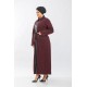 Büyük Beden Derili Jakar Kaşe Fermuarlı Tam Boy Ferace  Bordo