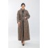 Büyük Beden Derili Jakar Kaşe Fermuarlı Tam Boy Ferace  Vizon